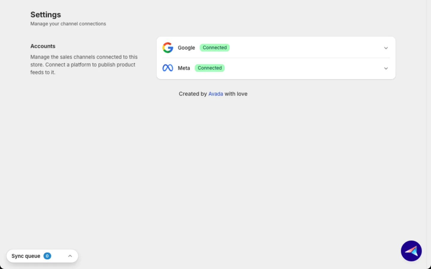 The Accounts section with the Google and Meta rows and their status badges