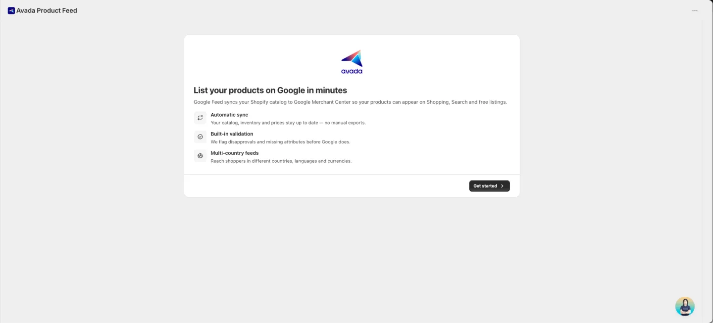Avada Product Feed onboarding welcome screen