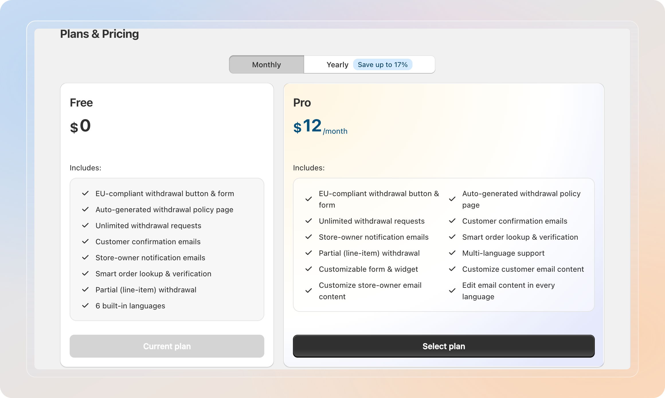 The Plans & Pricing page