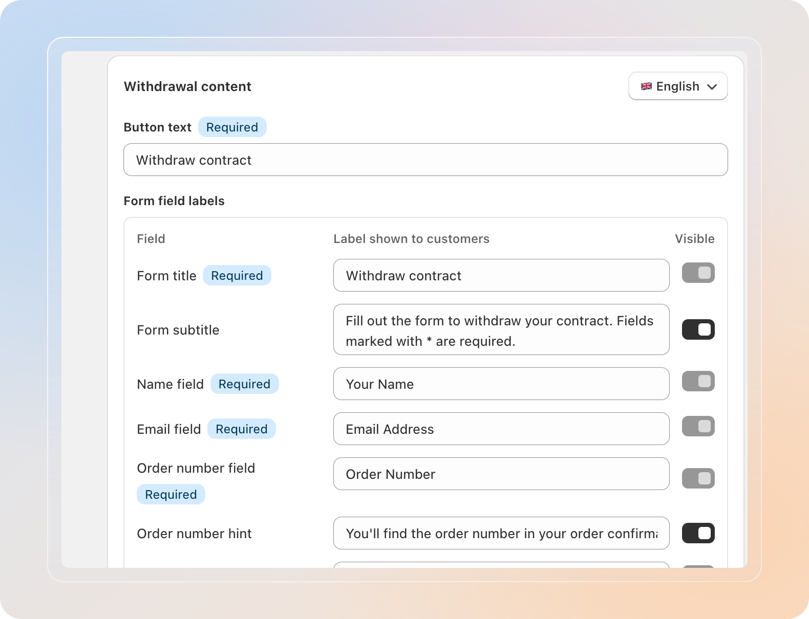 Edit the form field labels