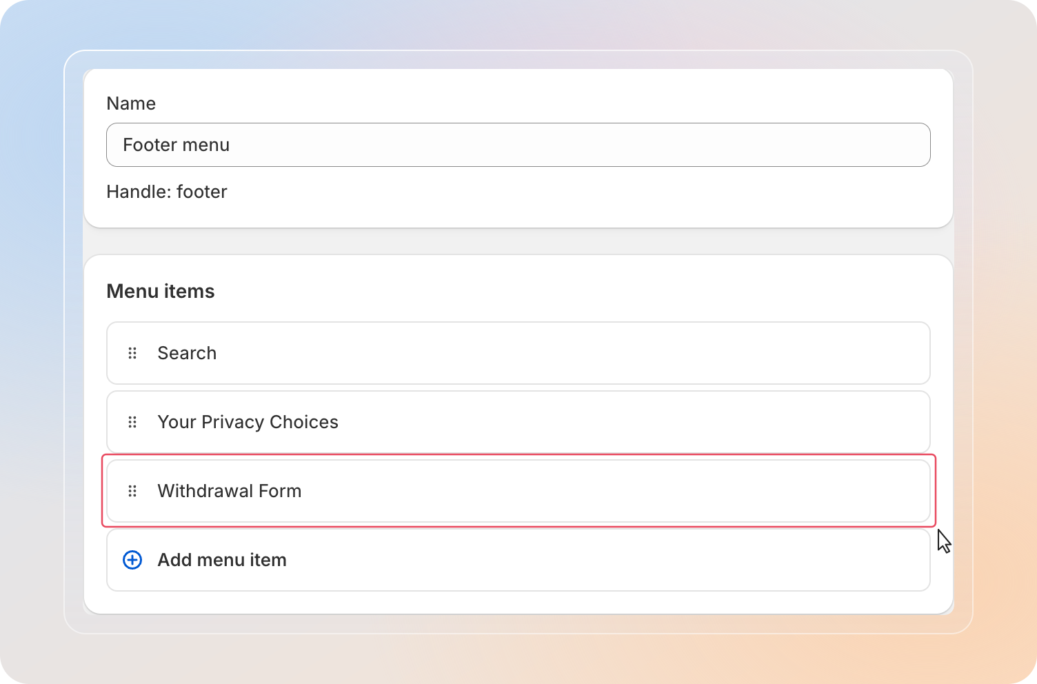 Add the Withdrawal Form to your footer menu