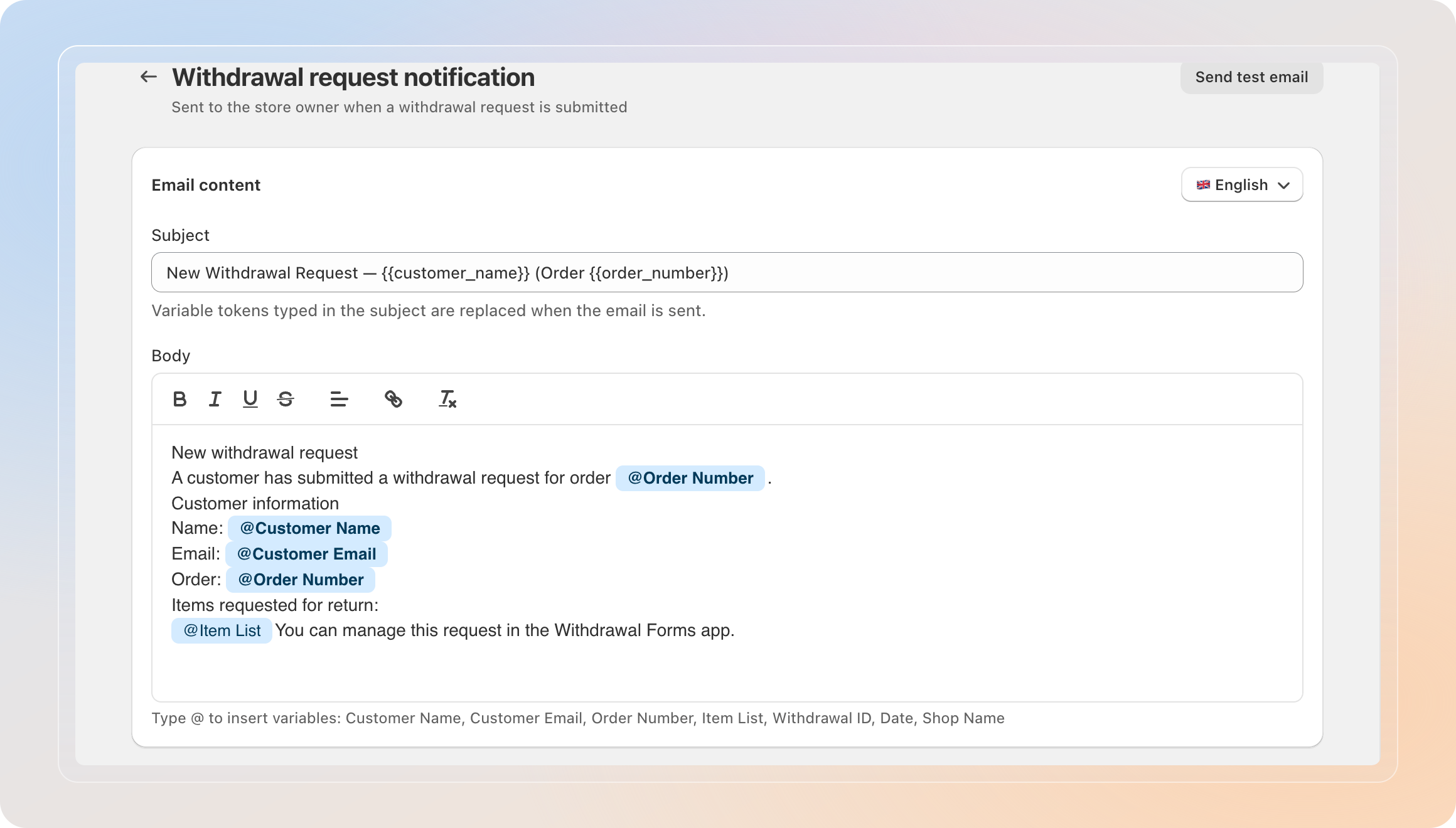 The store owner email editor