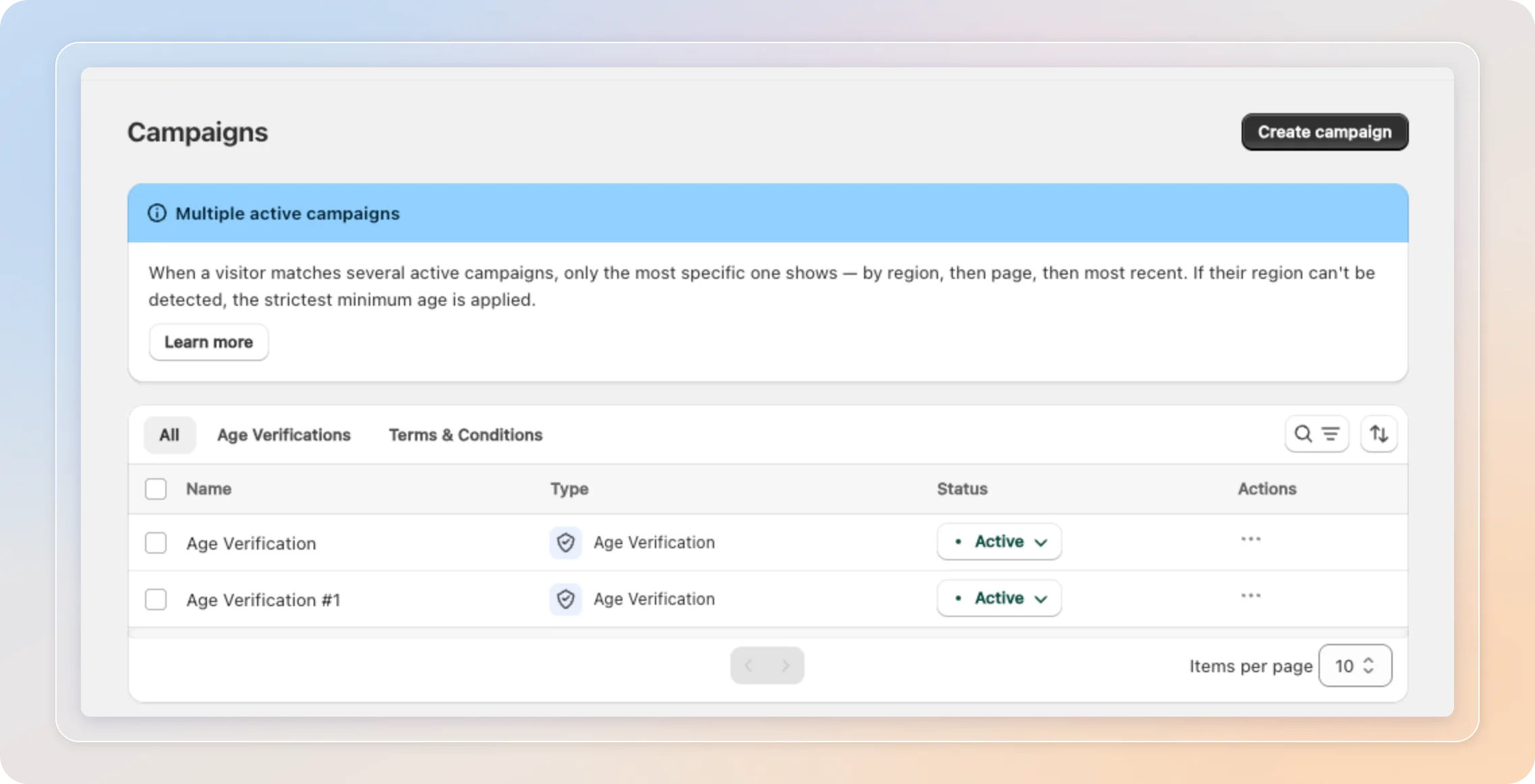 The Campaigns dashboard
