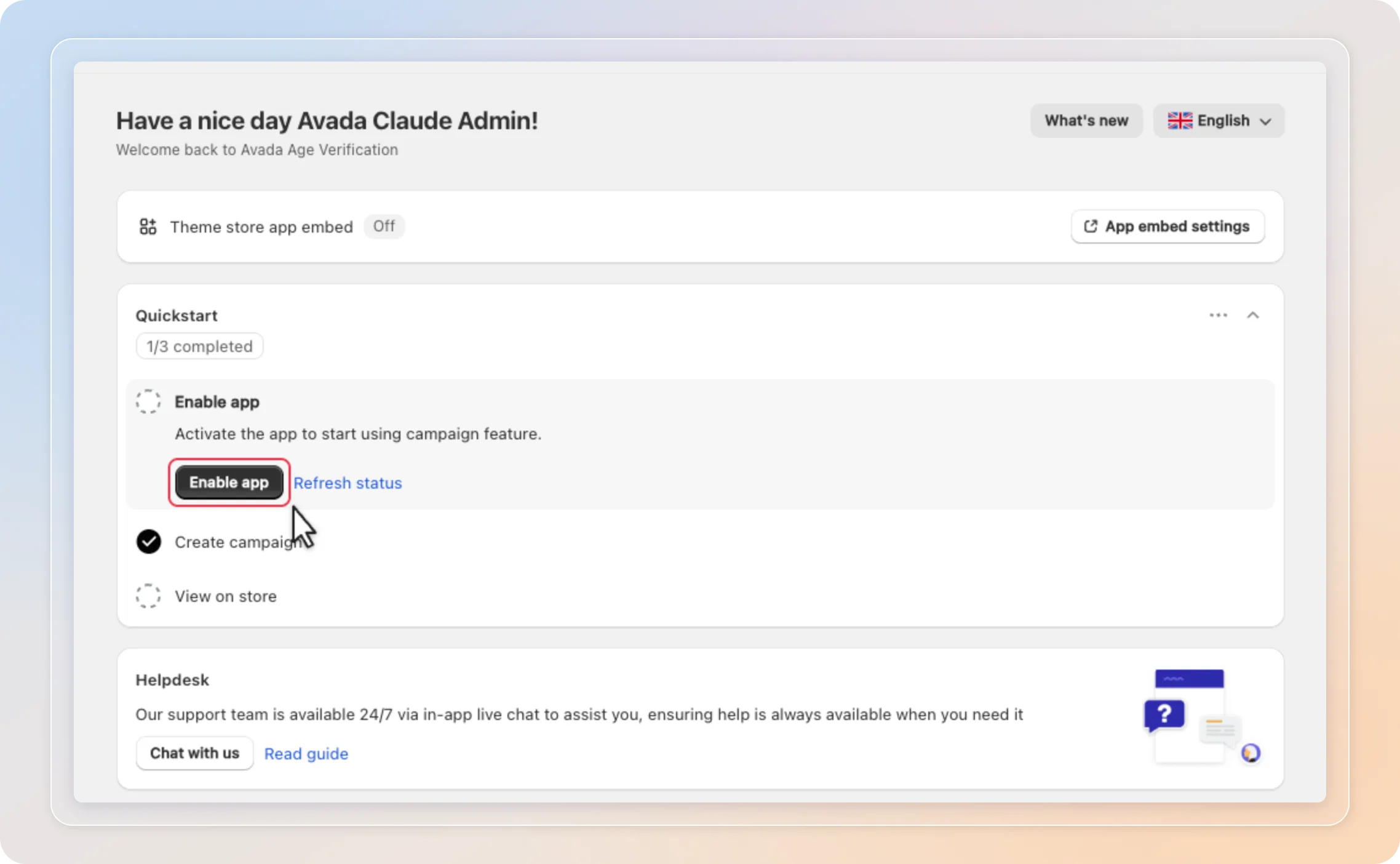 Enable the app from the Home page