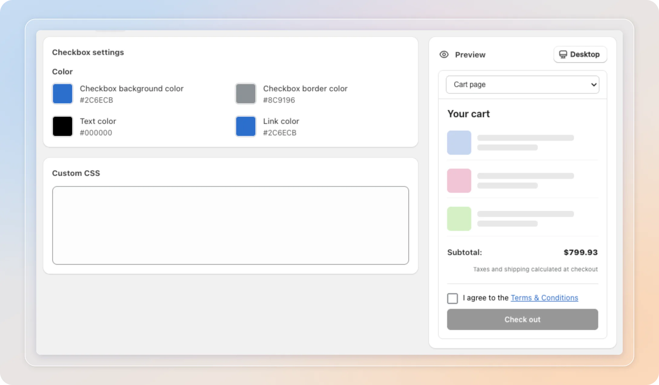 Styling the Terms & Conditions checkbox