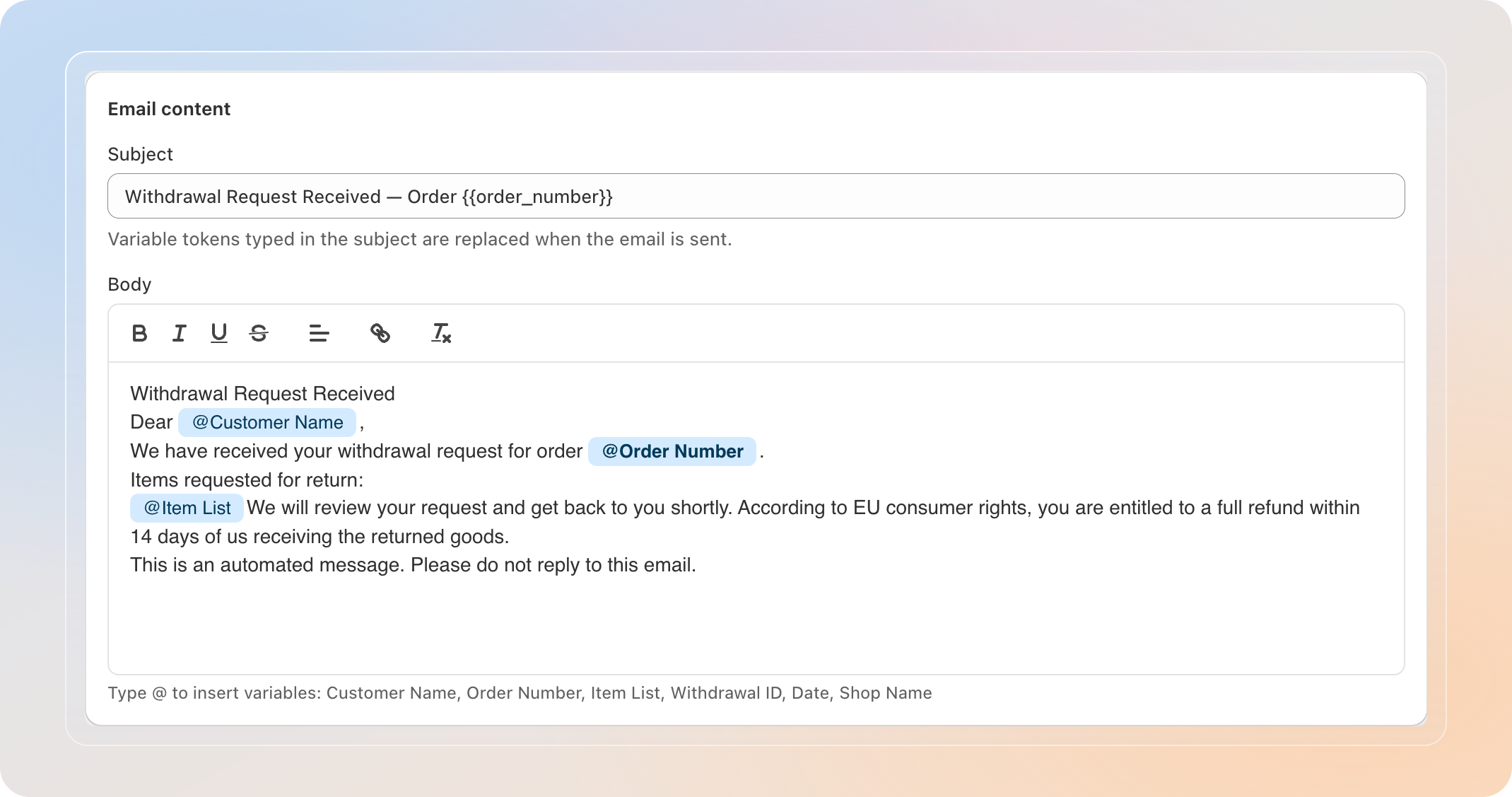 Edit the email content
