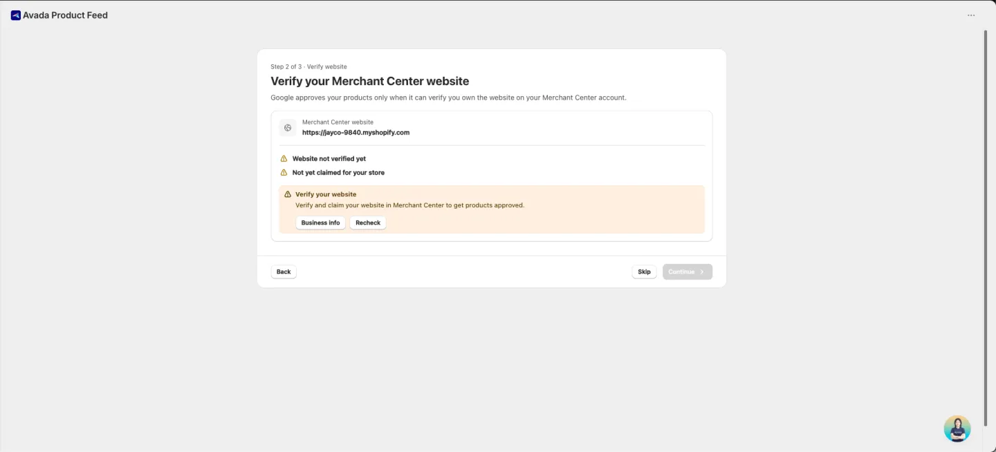 Website verification step