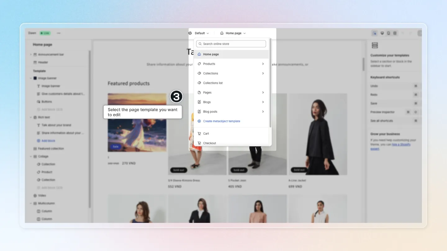 Page Template Dropdown Menu
