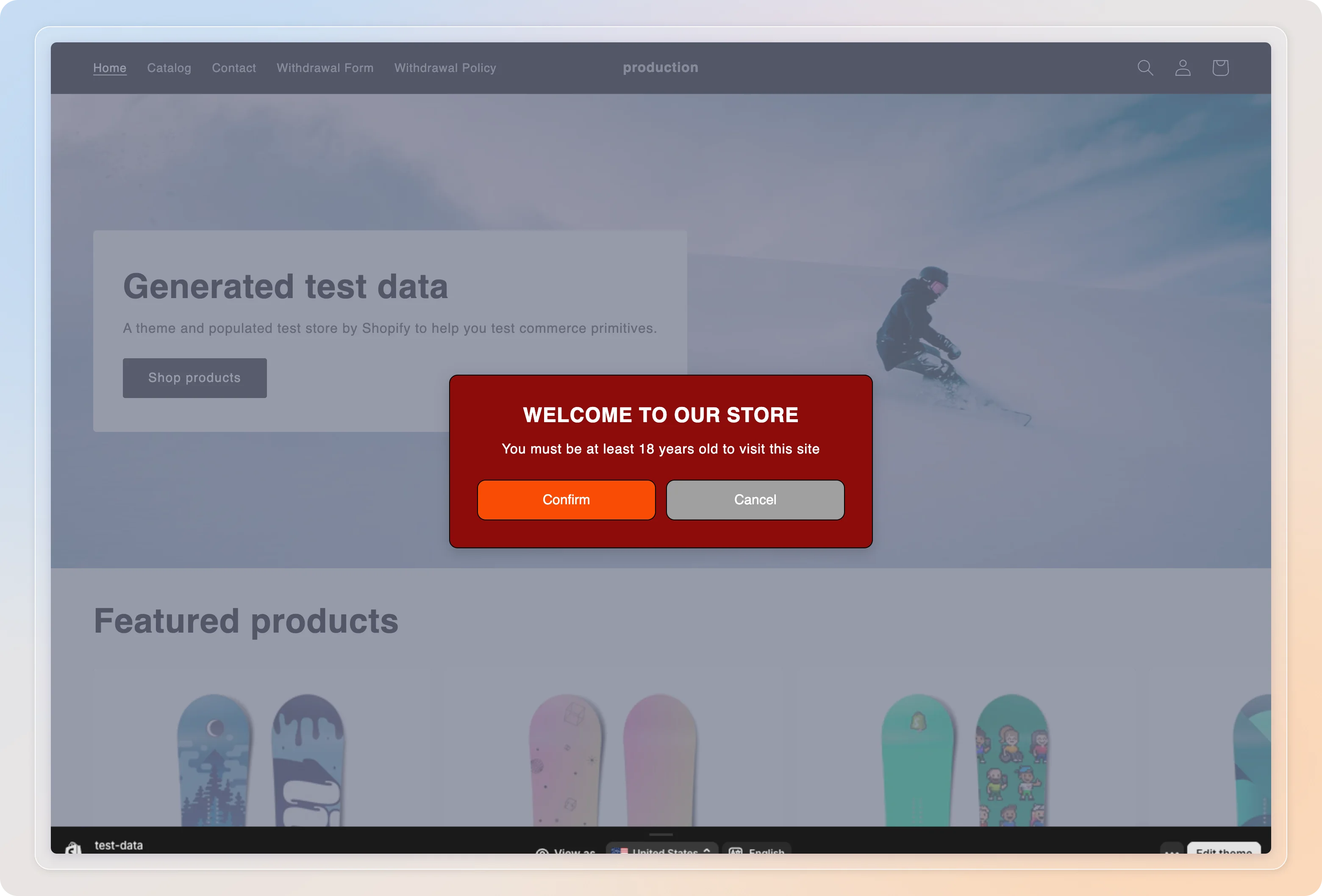 Popup on the storefront