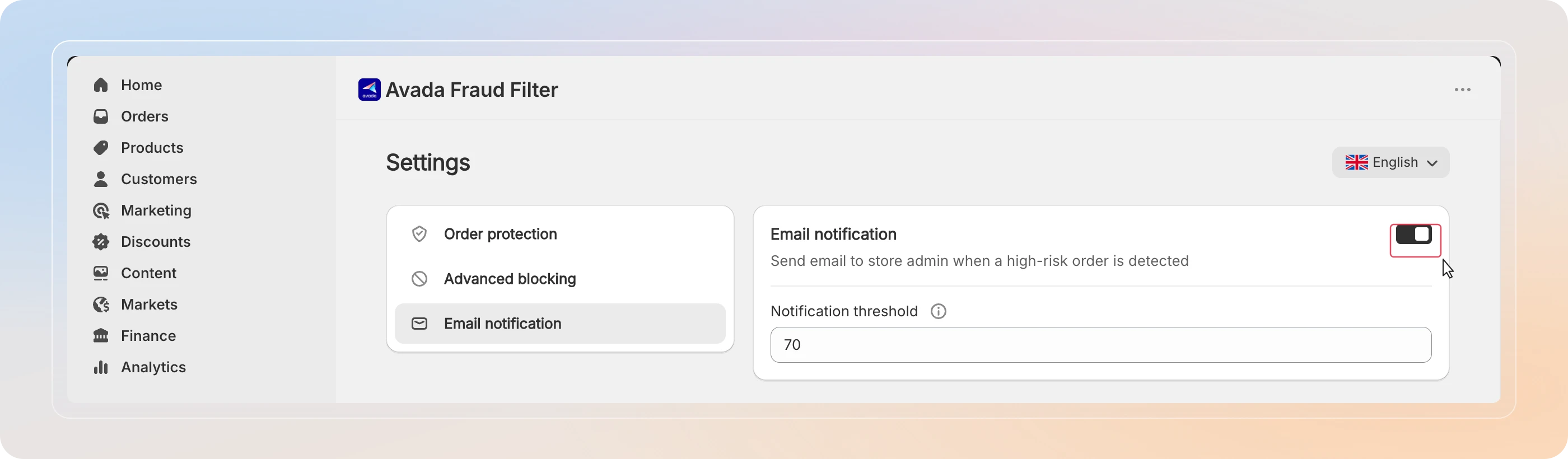 Email alerts on high-risk orders