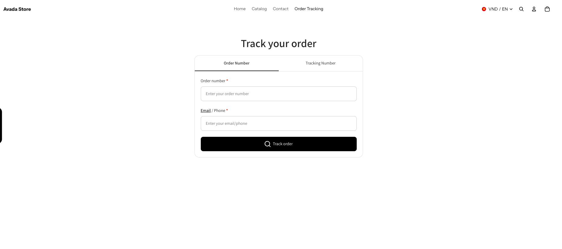Storefront tracking page with lookup form on desktop