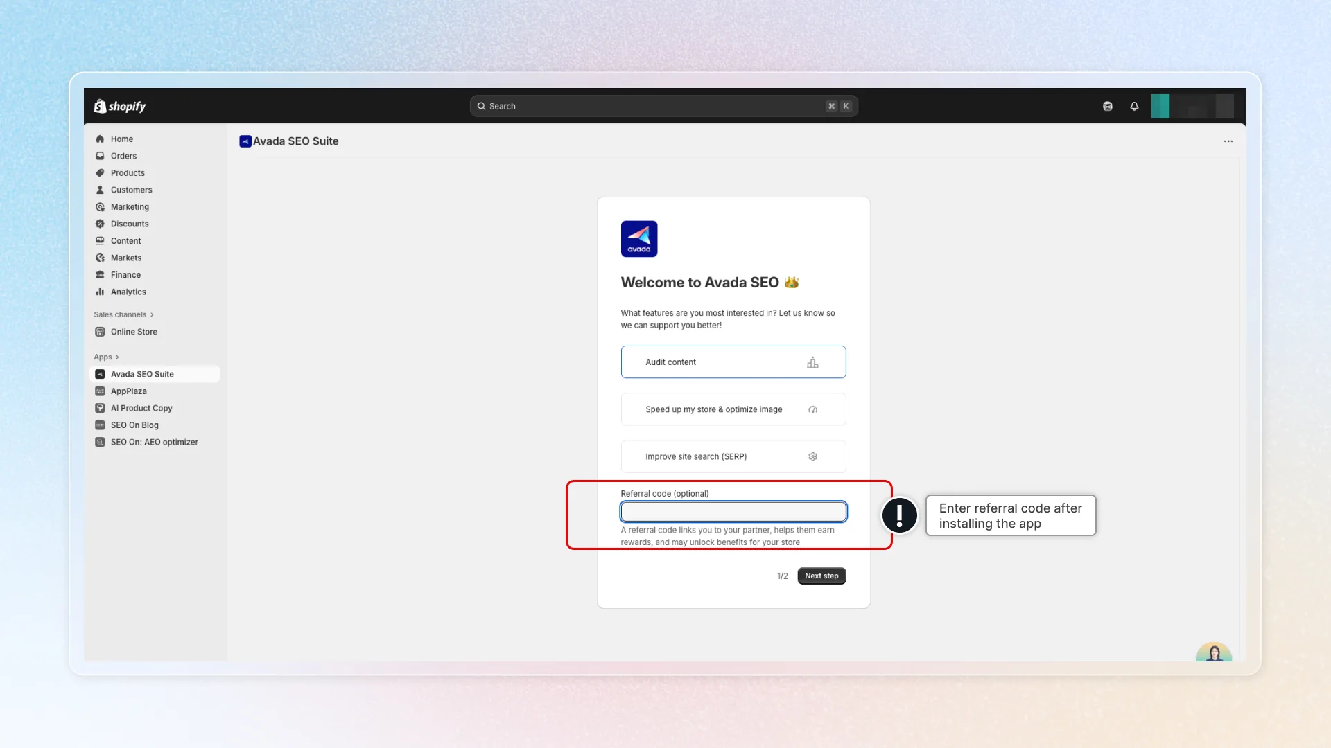 How a new user enters your referral code
