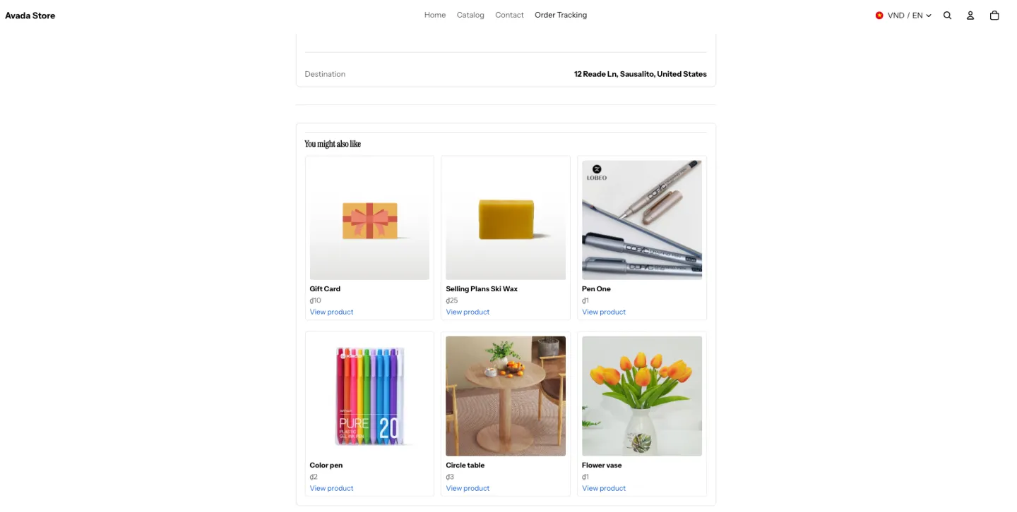 Upsell "You might also like" section on the storefront tracking page