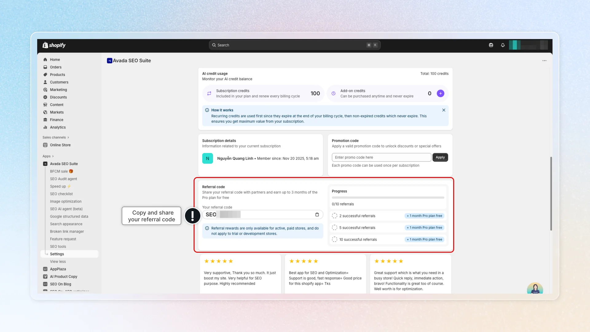 How to find and share your referral code