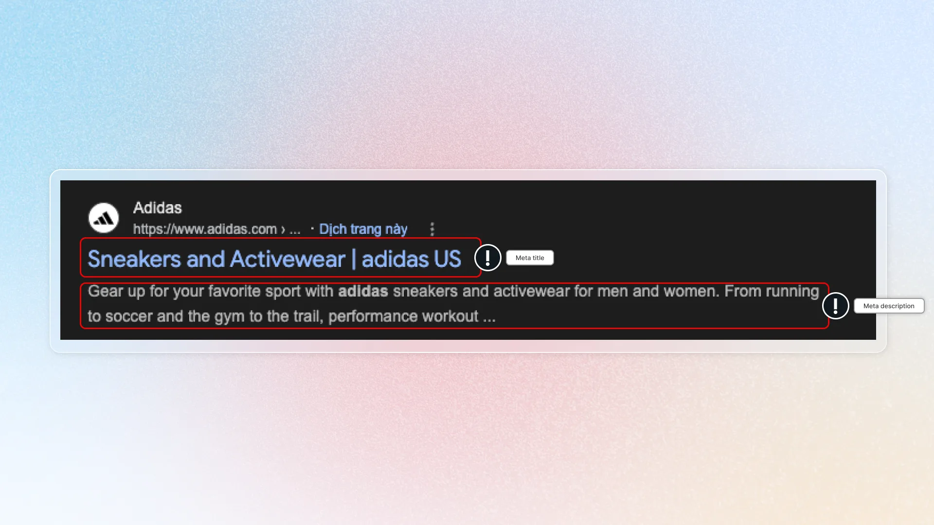 How meta tags appear on Google