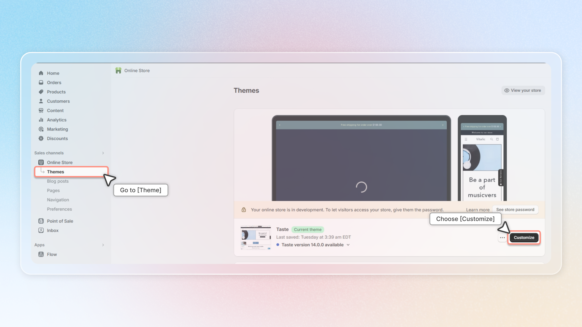 Navigate to Themes editor