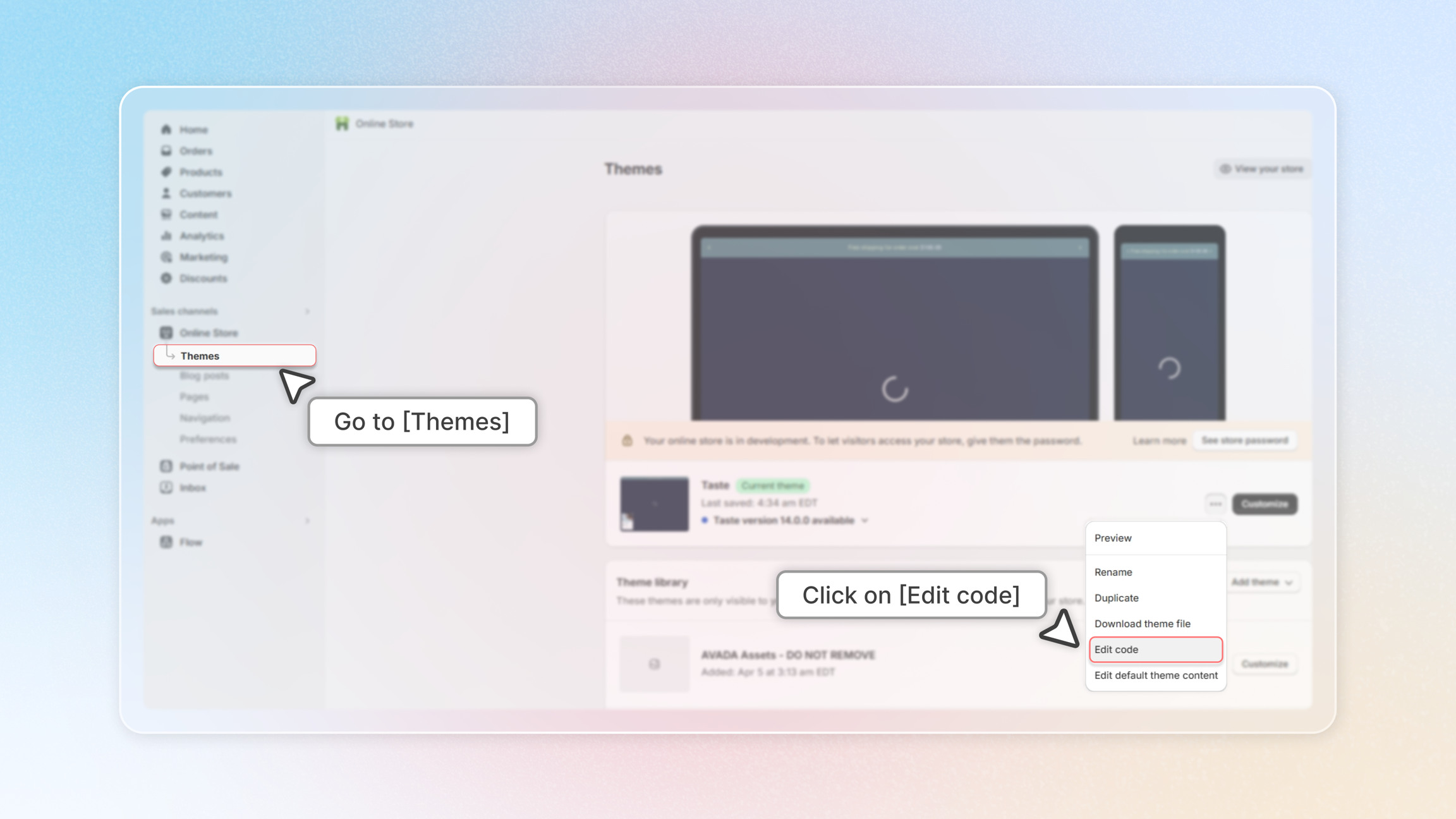 Navigate to theme code