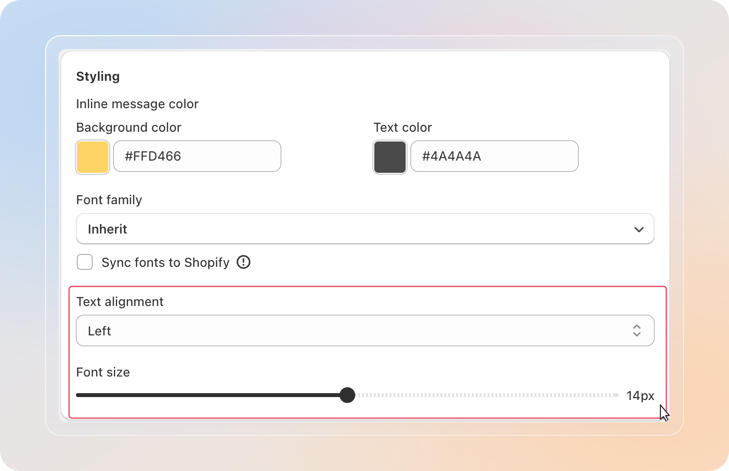 Alignment and font size