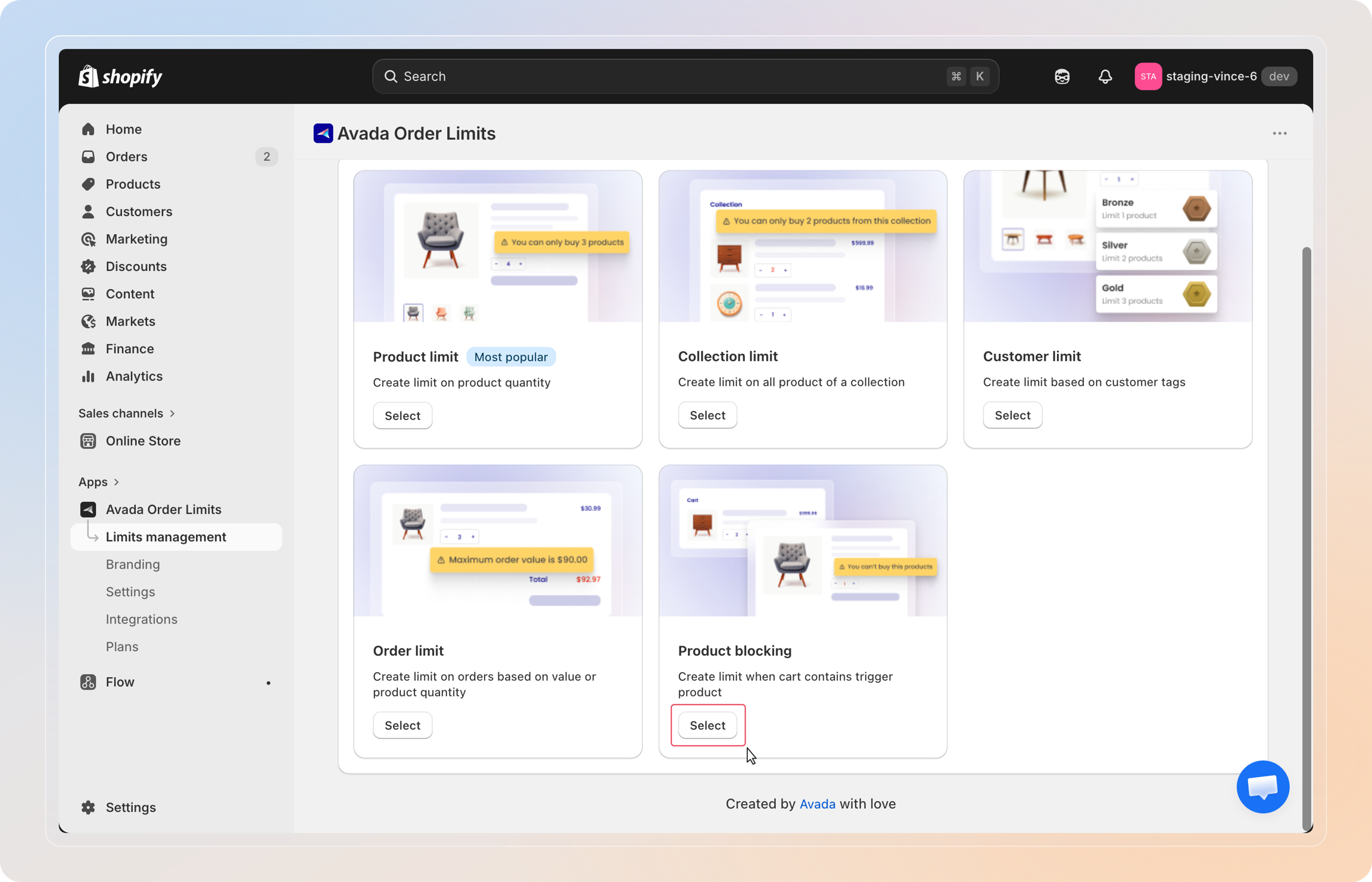 Select Product blocking