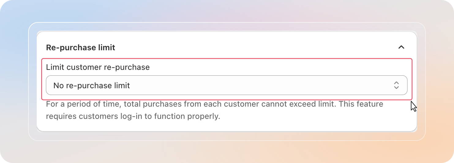 Re-purchase dropdown options