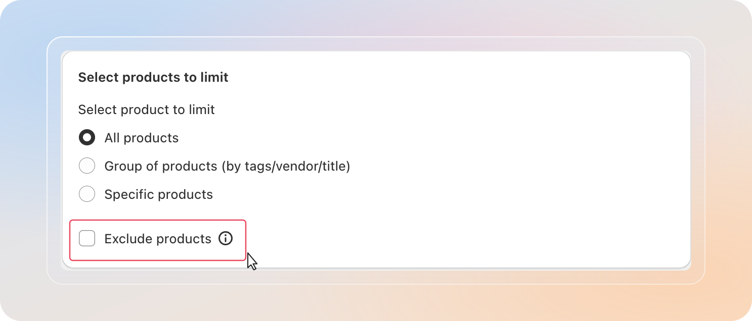Exclude products option