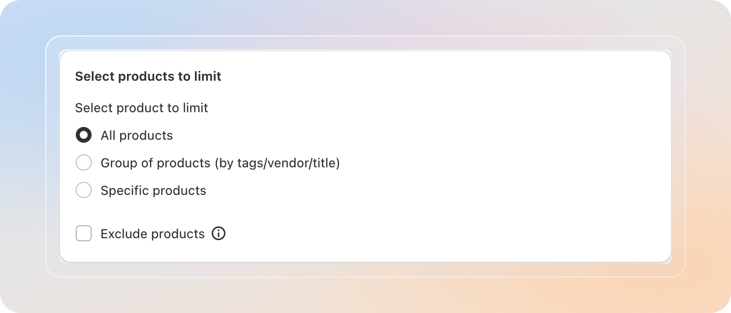 Three product selection options