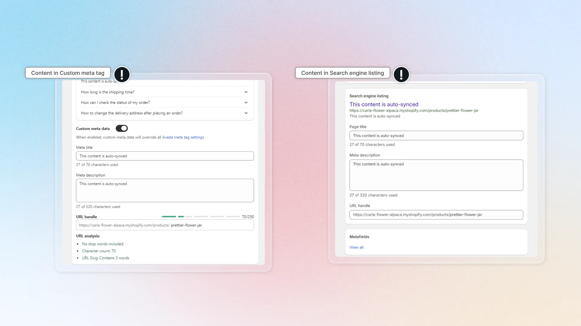 Custom meta tag auto-synced with search engine listing
