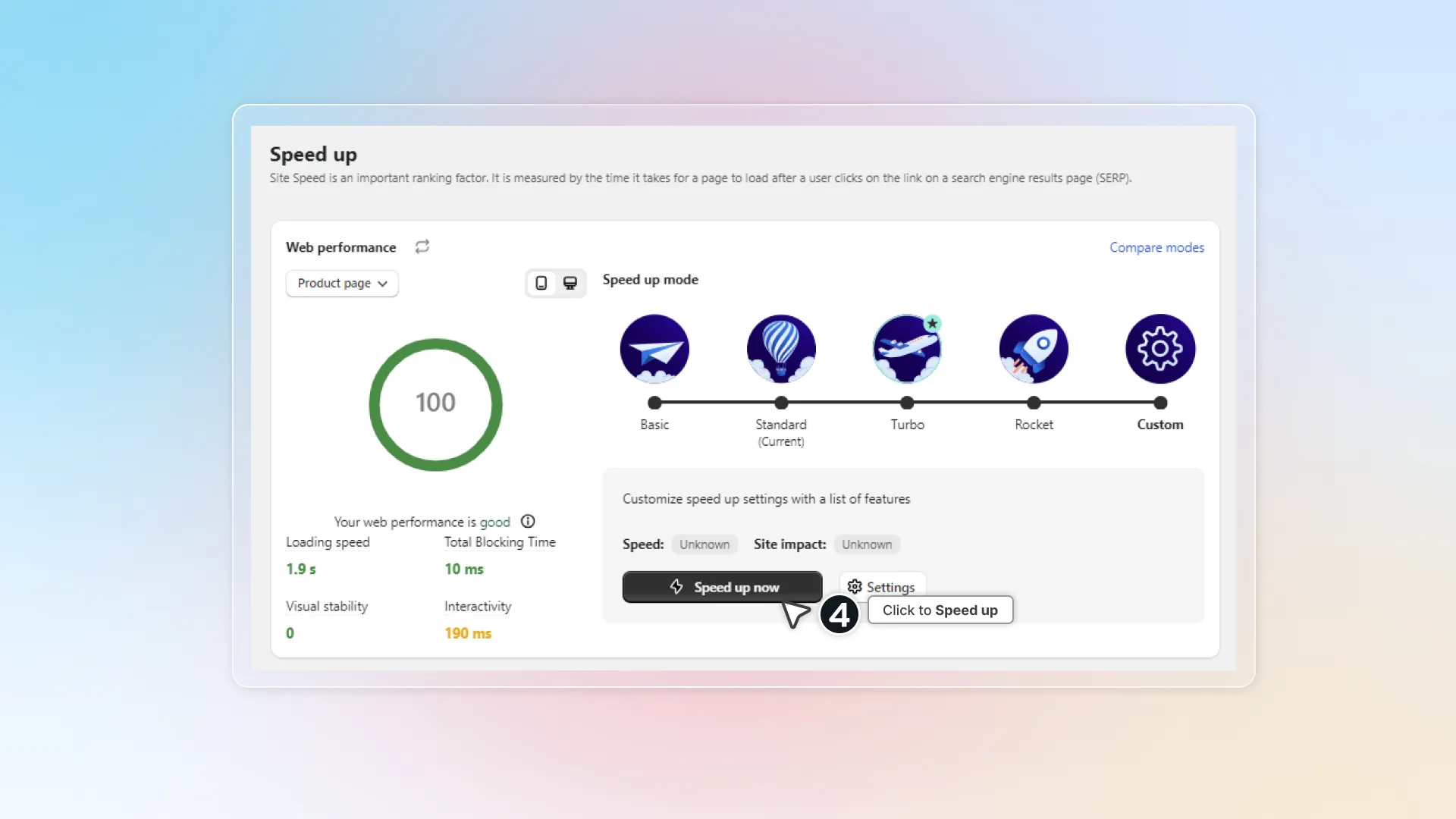 start speeding up the custom mode