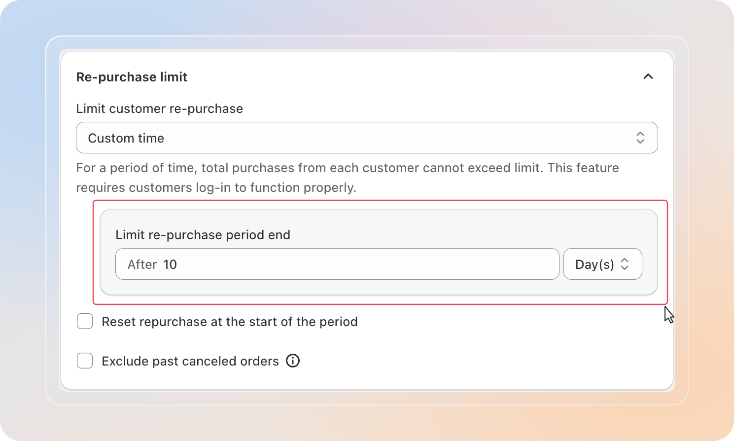 Custom time frame inputs