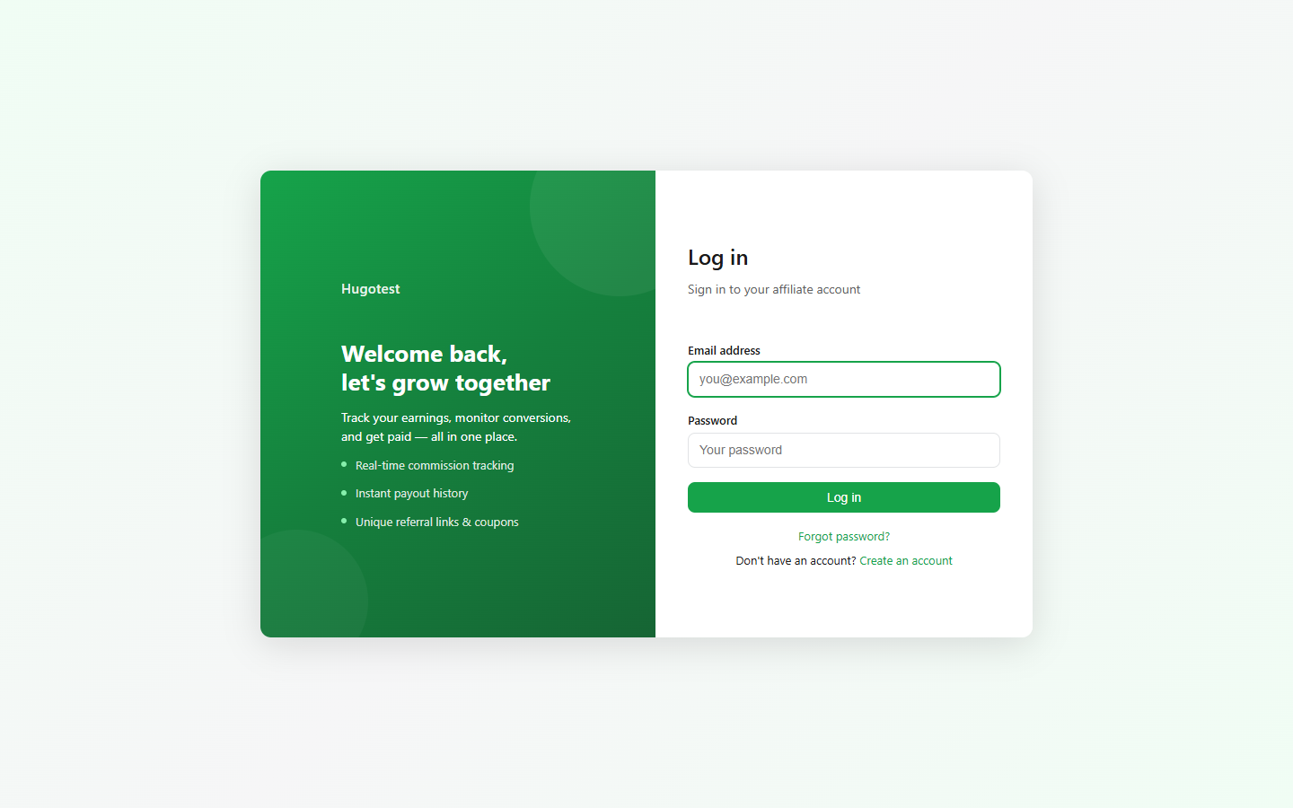 Login page