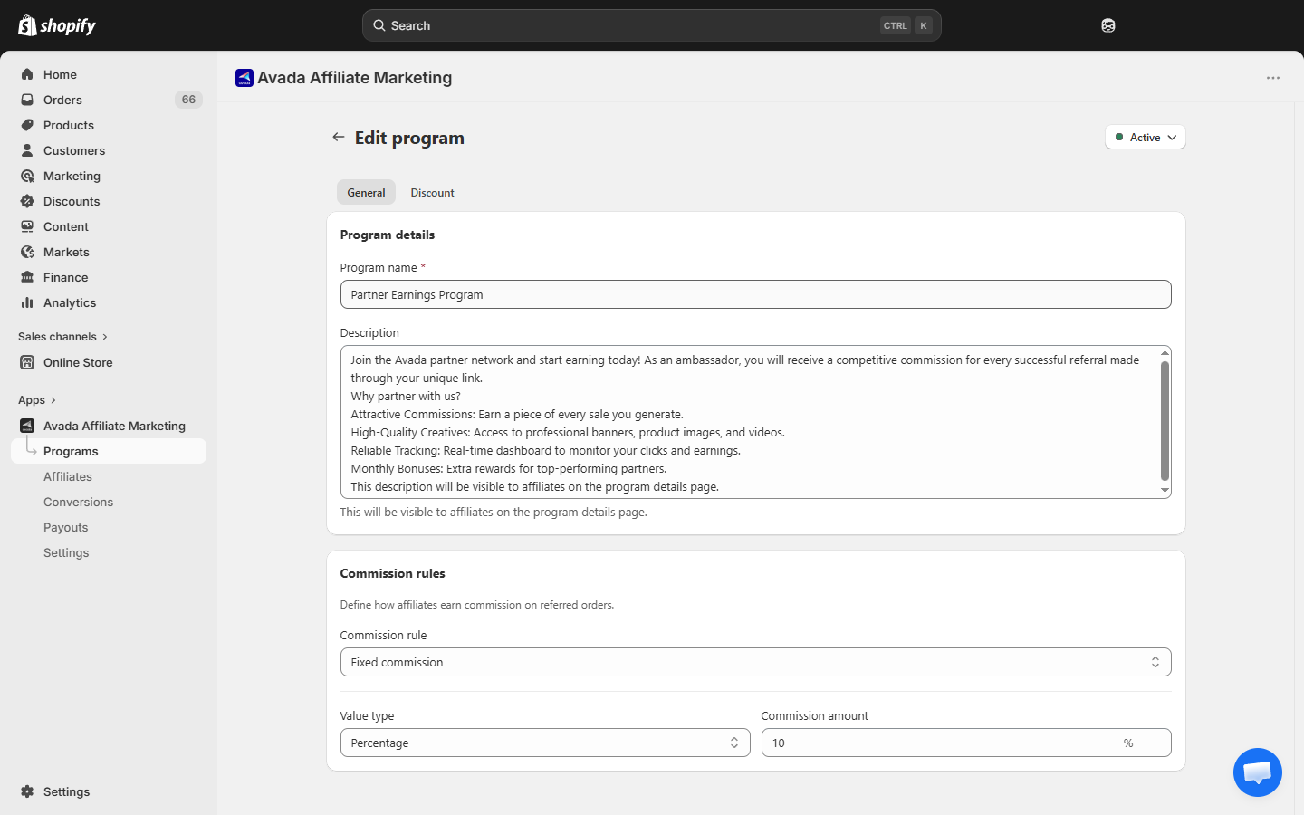 Edit program page