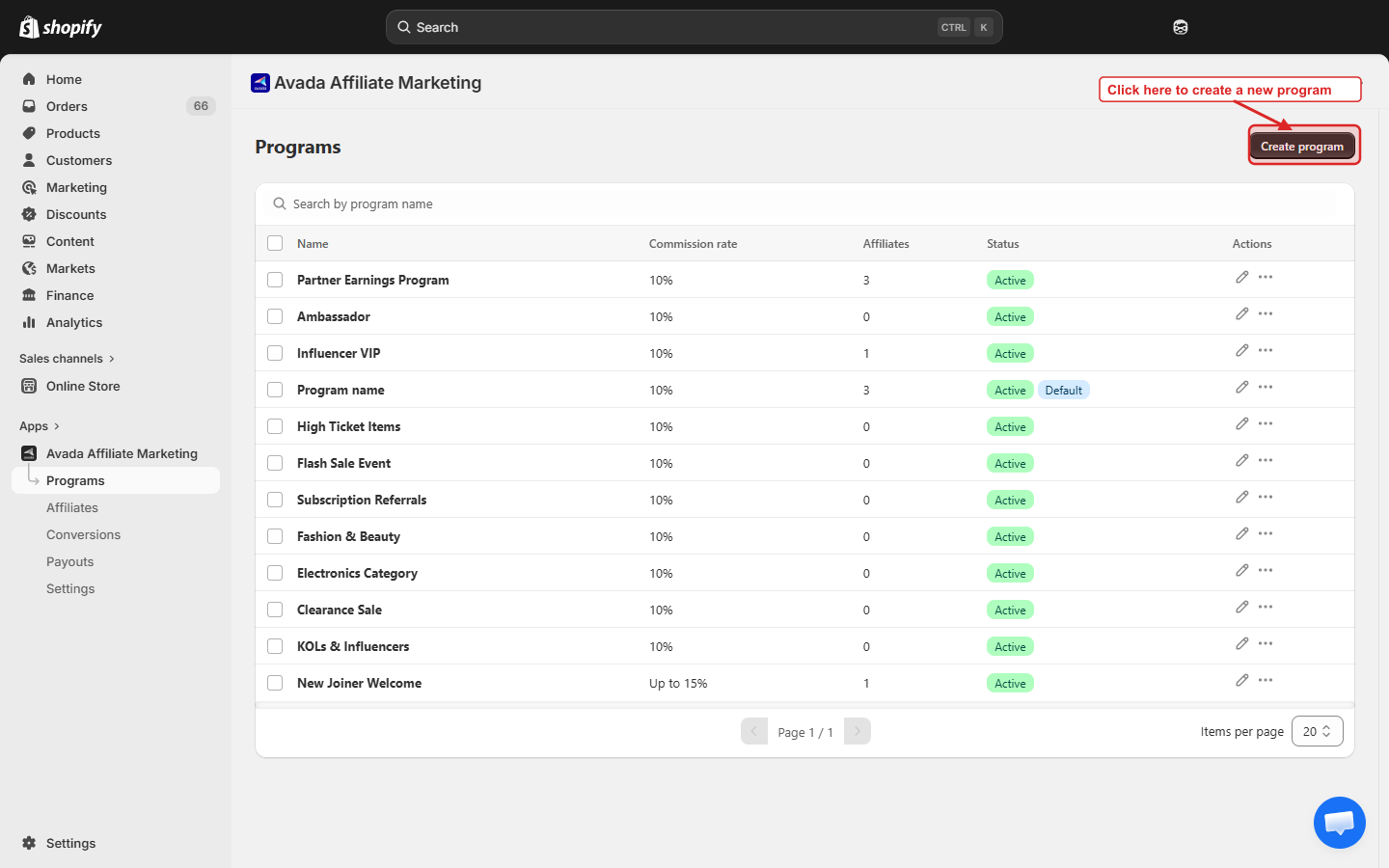 Programs list page