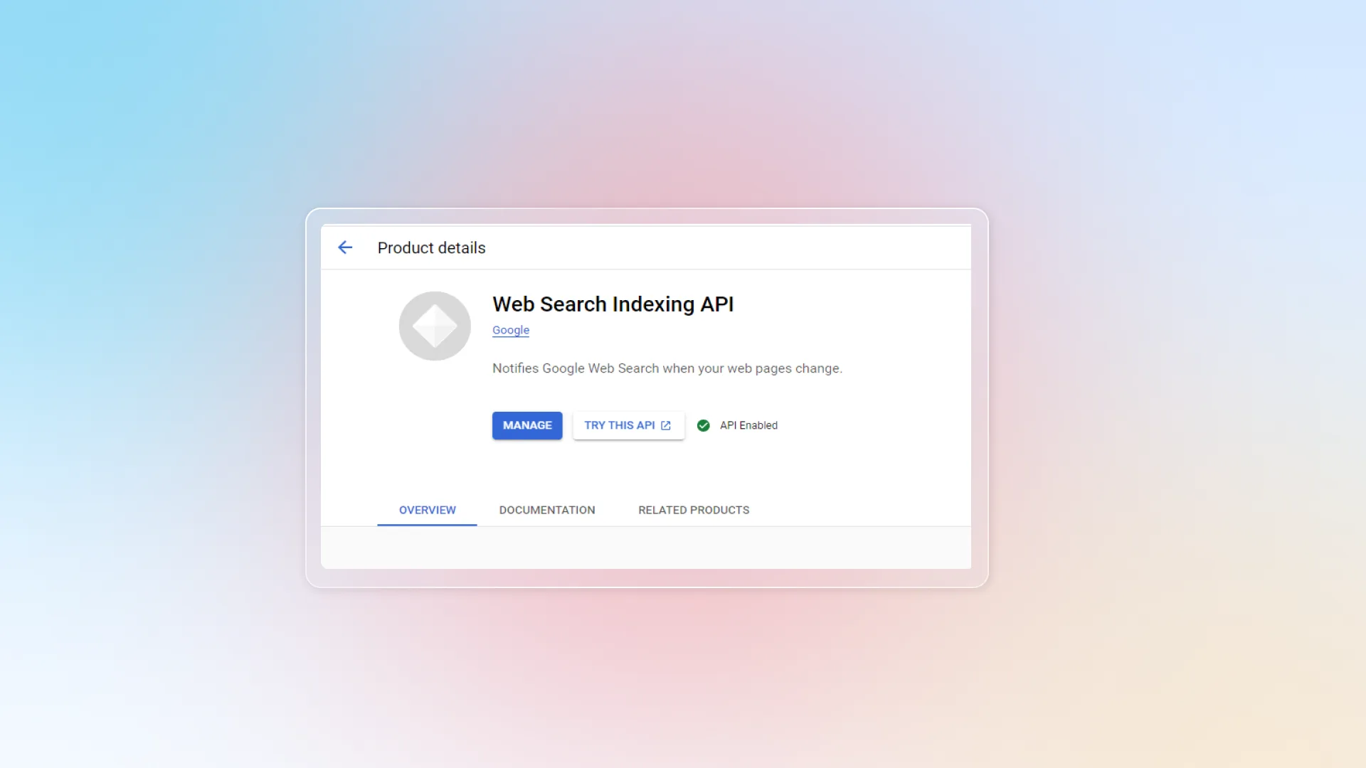 Web search API indexing