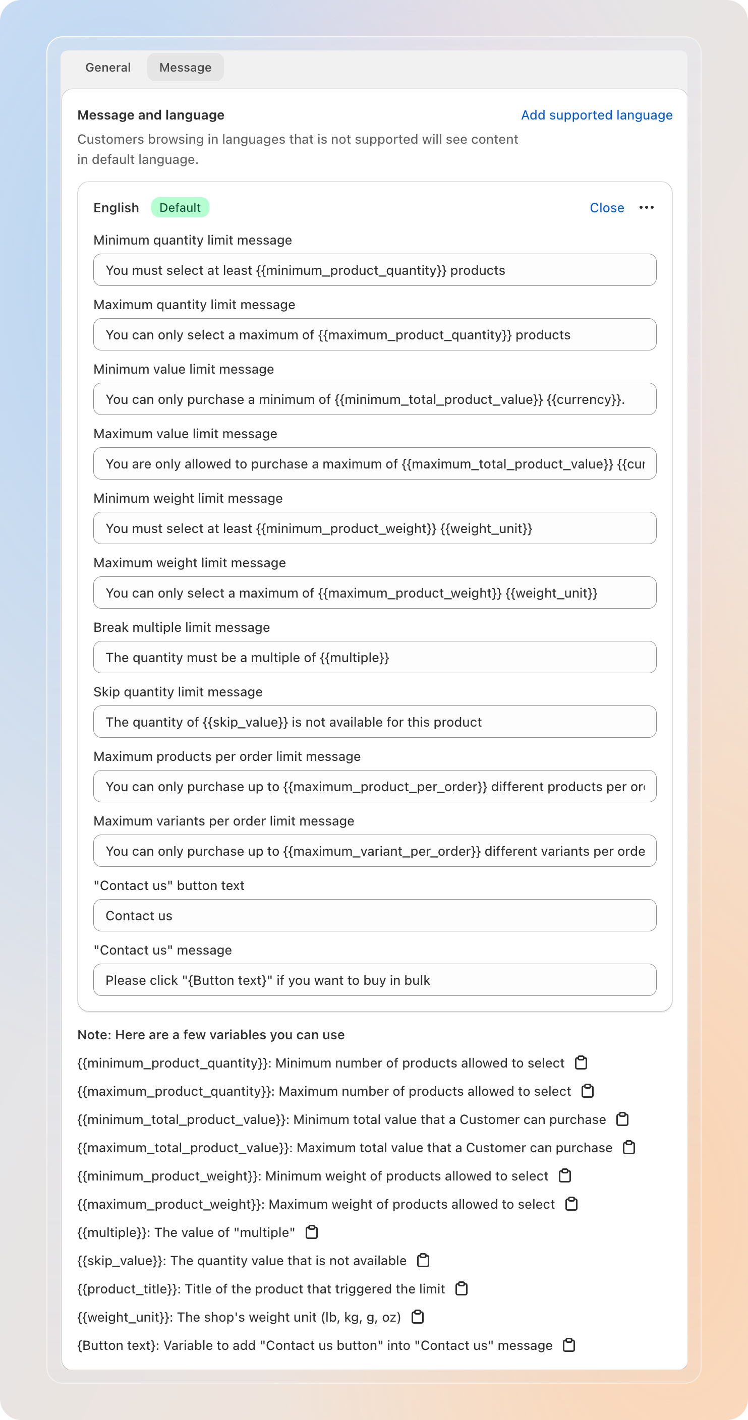 Customize the limit message