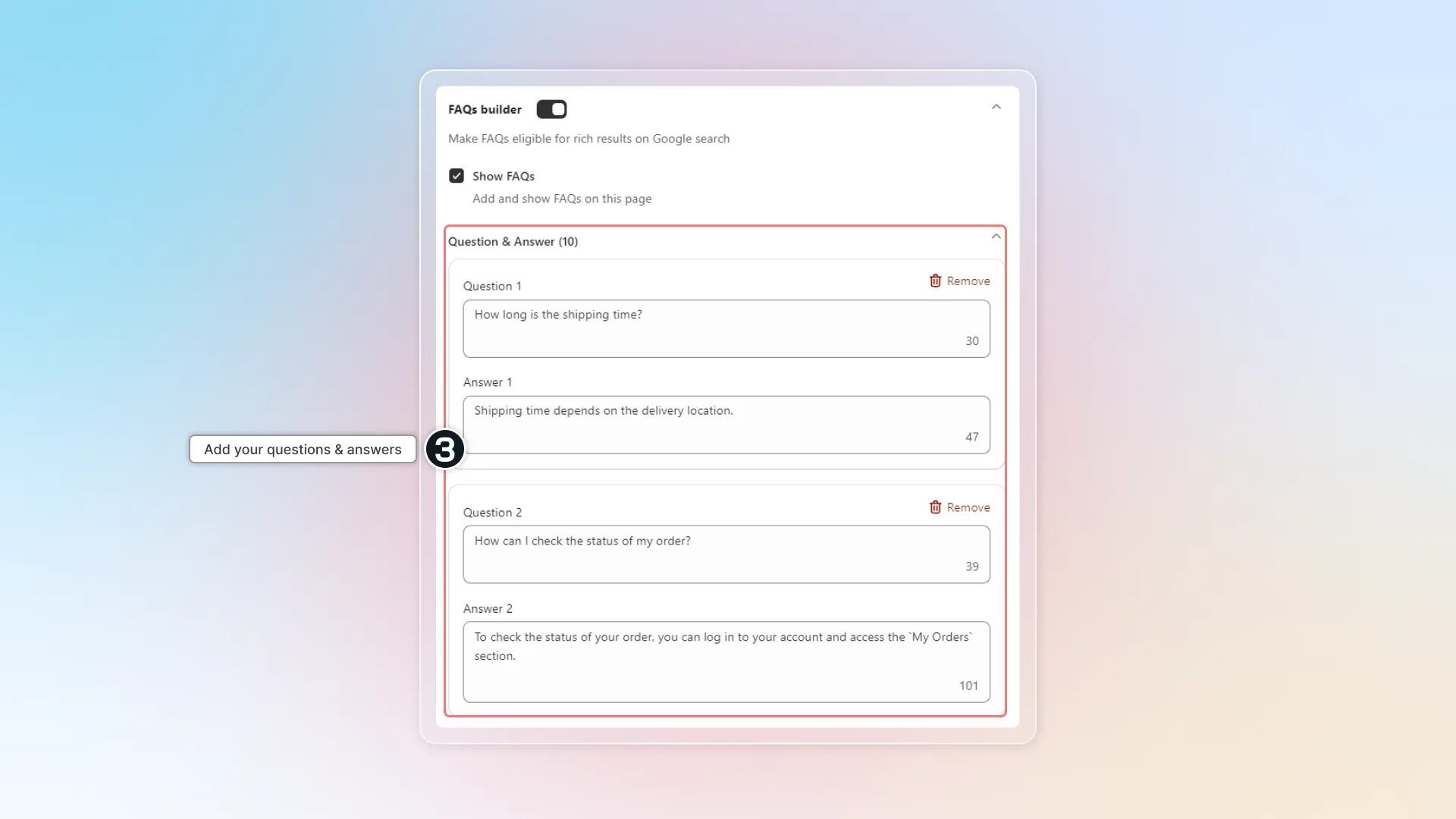 Add questions and answers