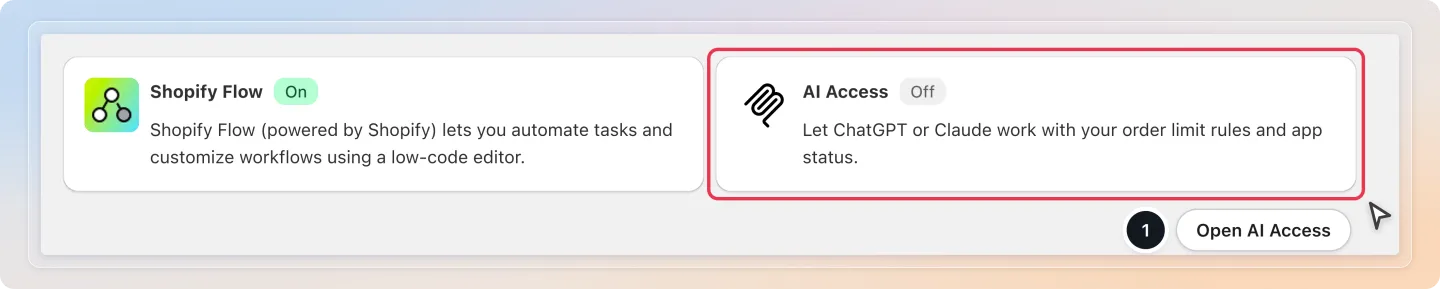 Open the AI Access card from the Integrations page