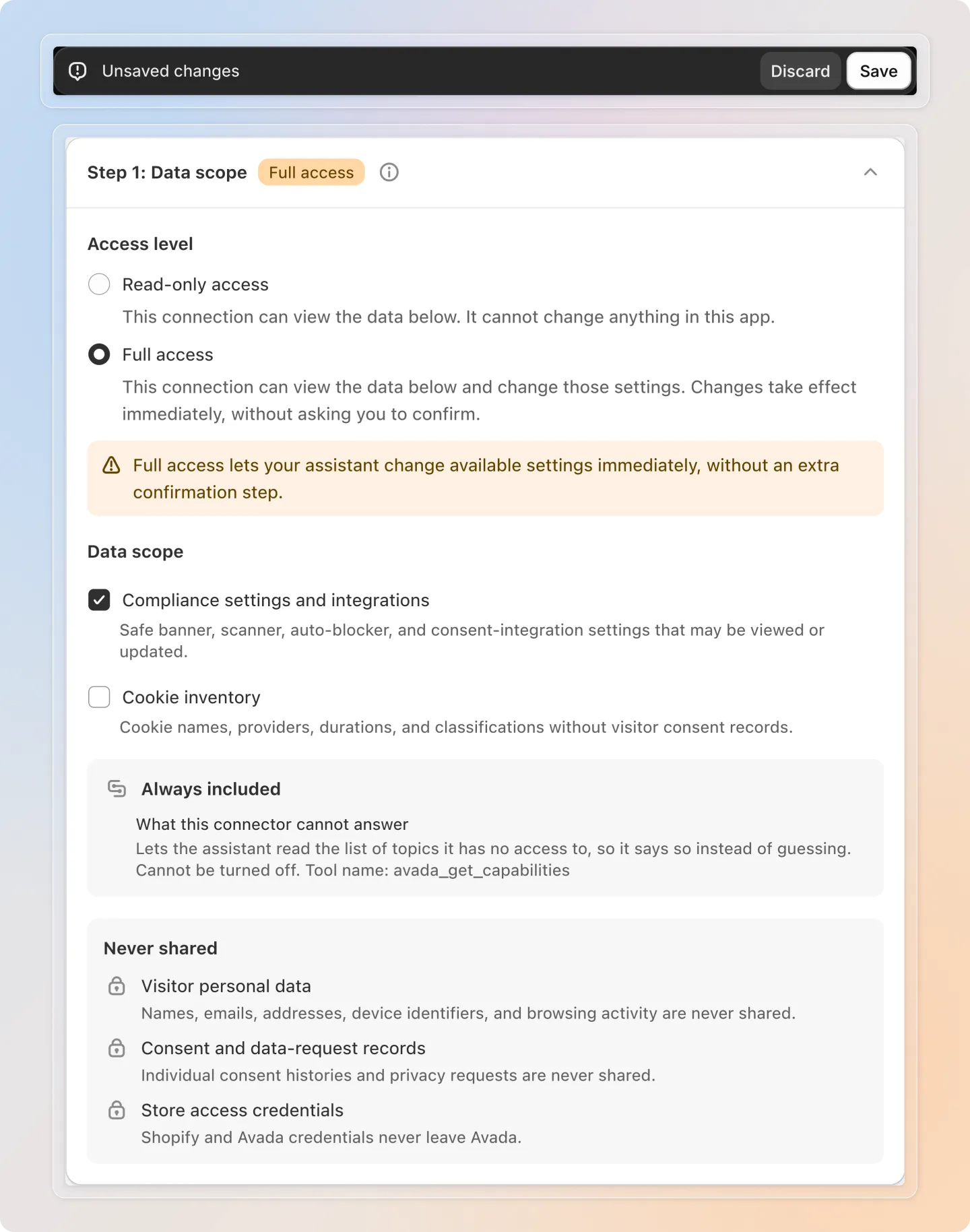 Change the access level or data scope, then save