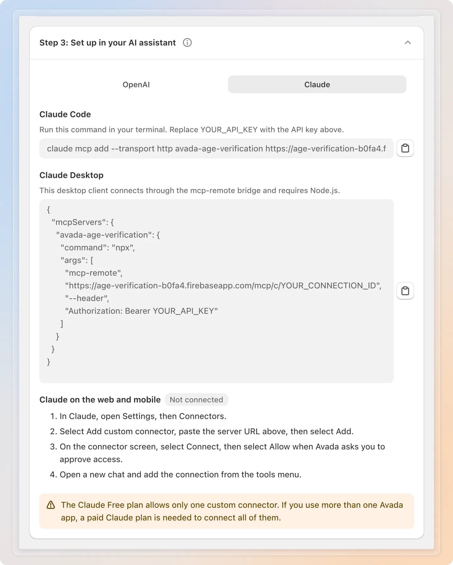 Connect from Claude on the web