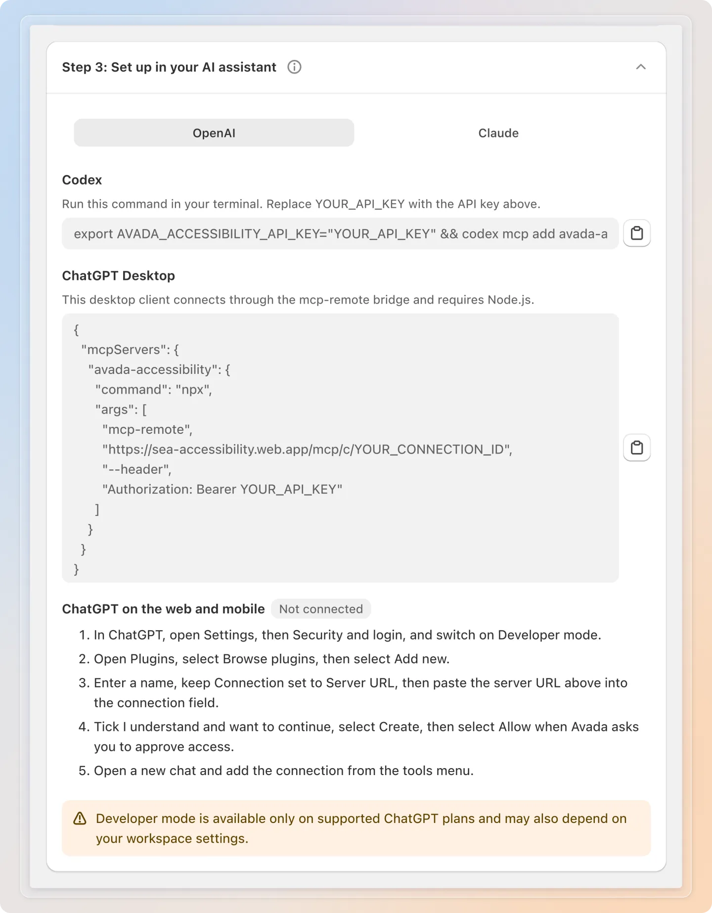 Connect from ChatGPT on the web