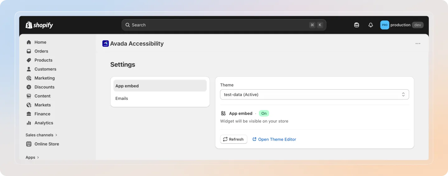 App Embed Status section