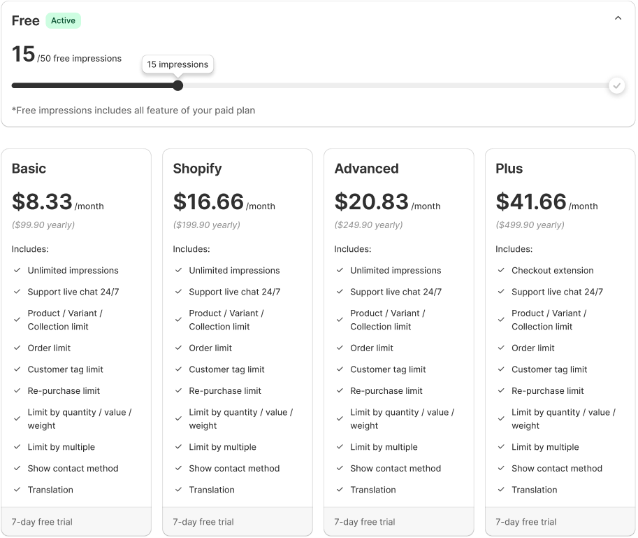 Yearly pricing
