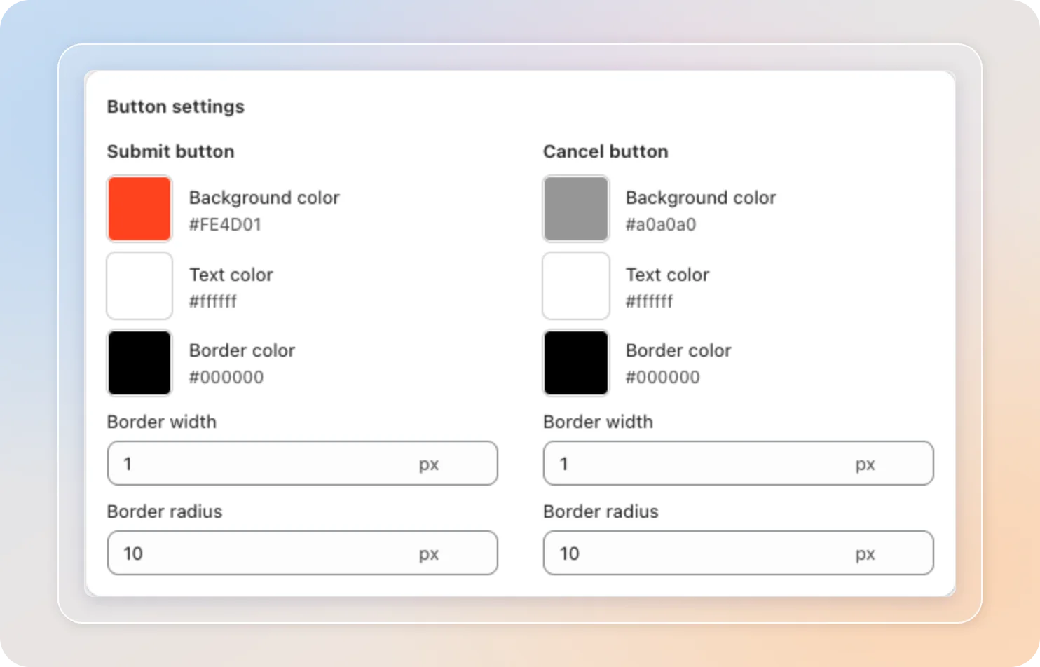 The Button settings card