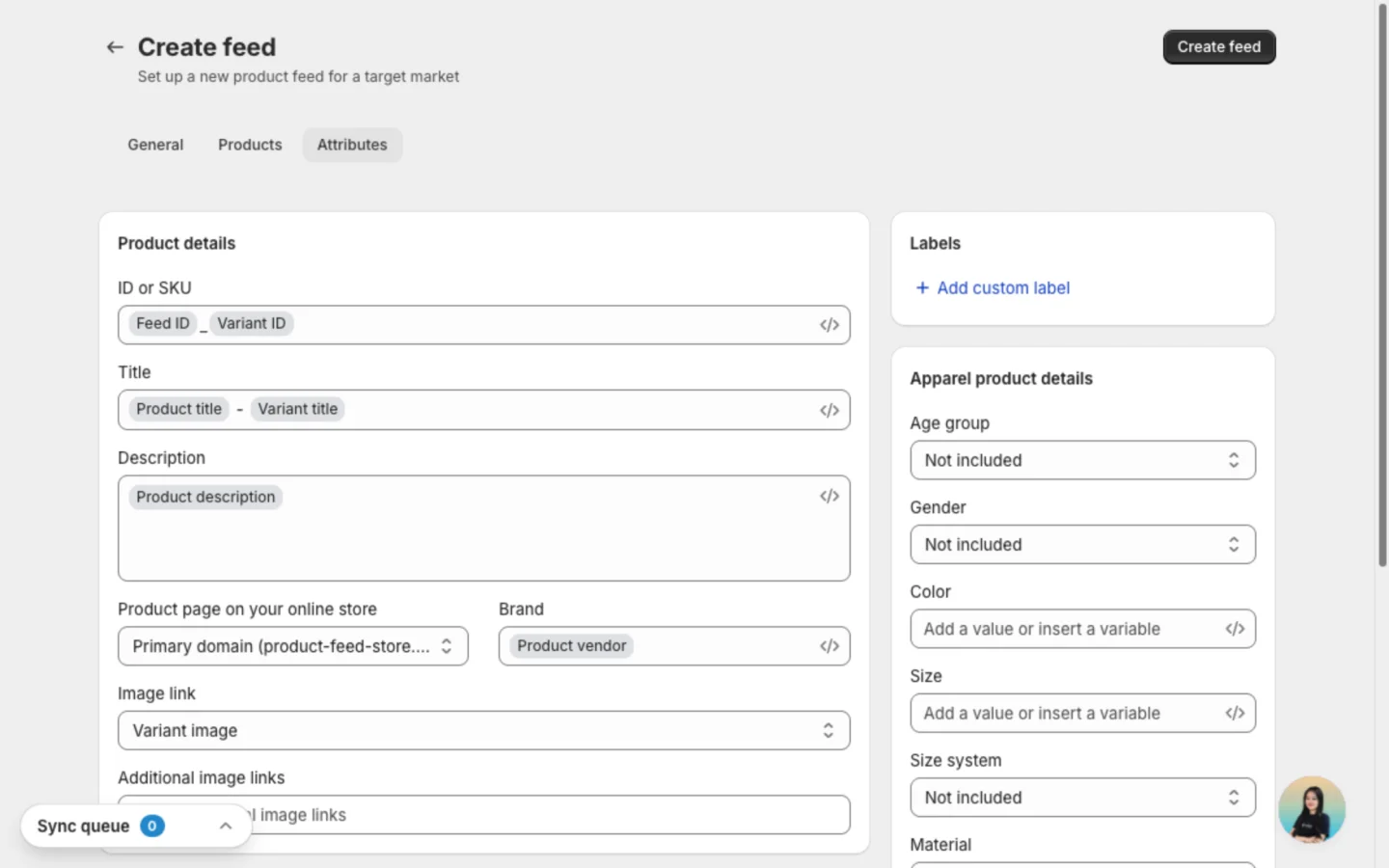 Attributes tab of a ChatGPT Ads feed with Product details at the top