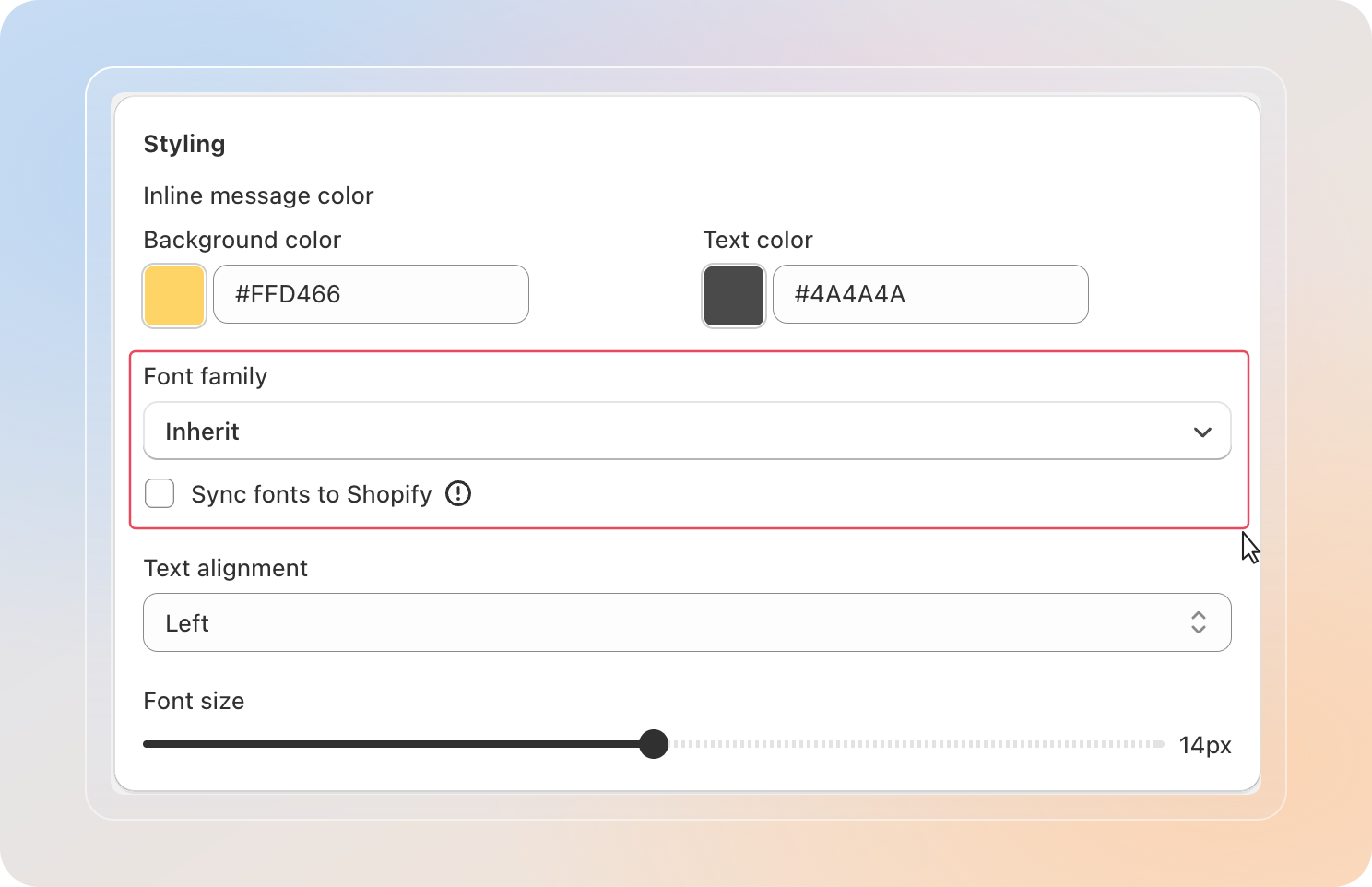 Sync fonts to Shopify checkbox