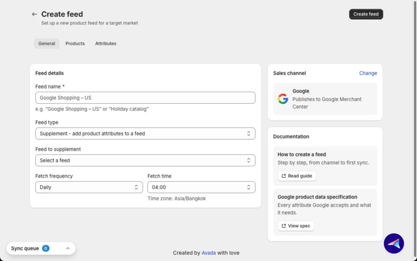 Google supplement form with Feed to supplement and its own fetch schedule
