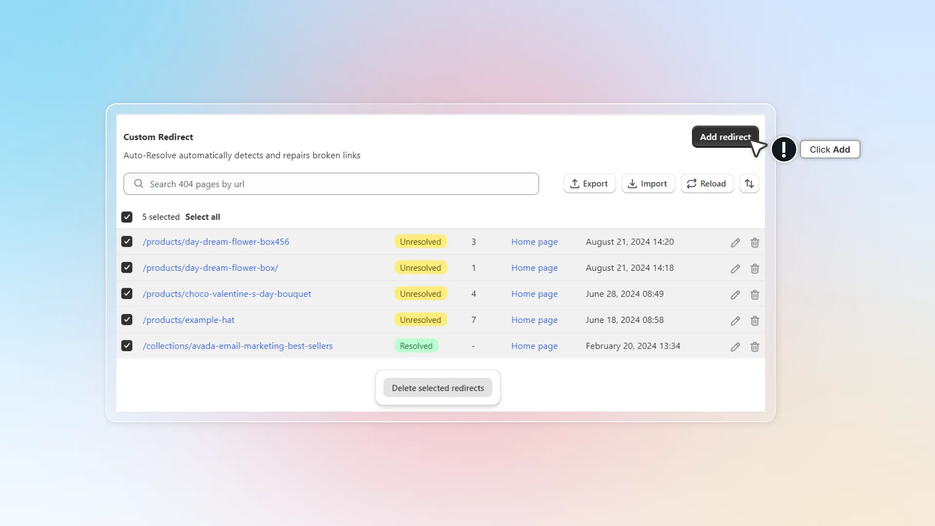 Click add redirect