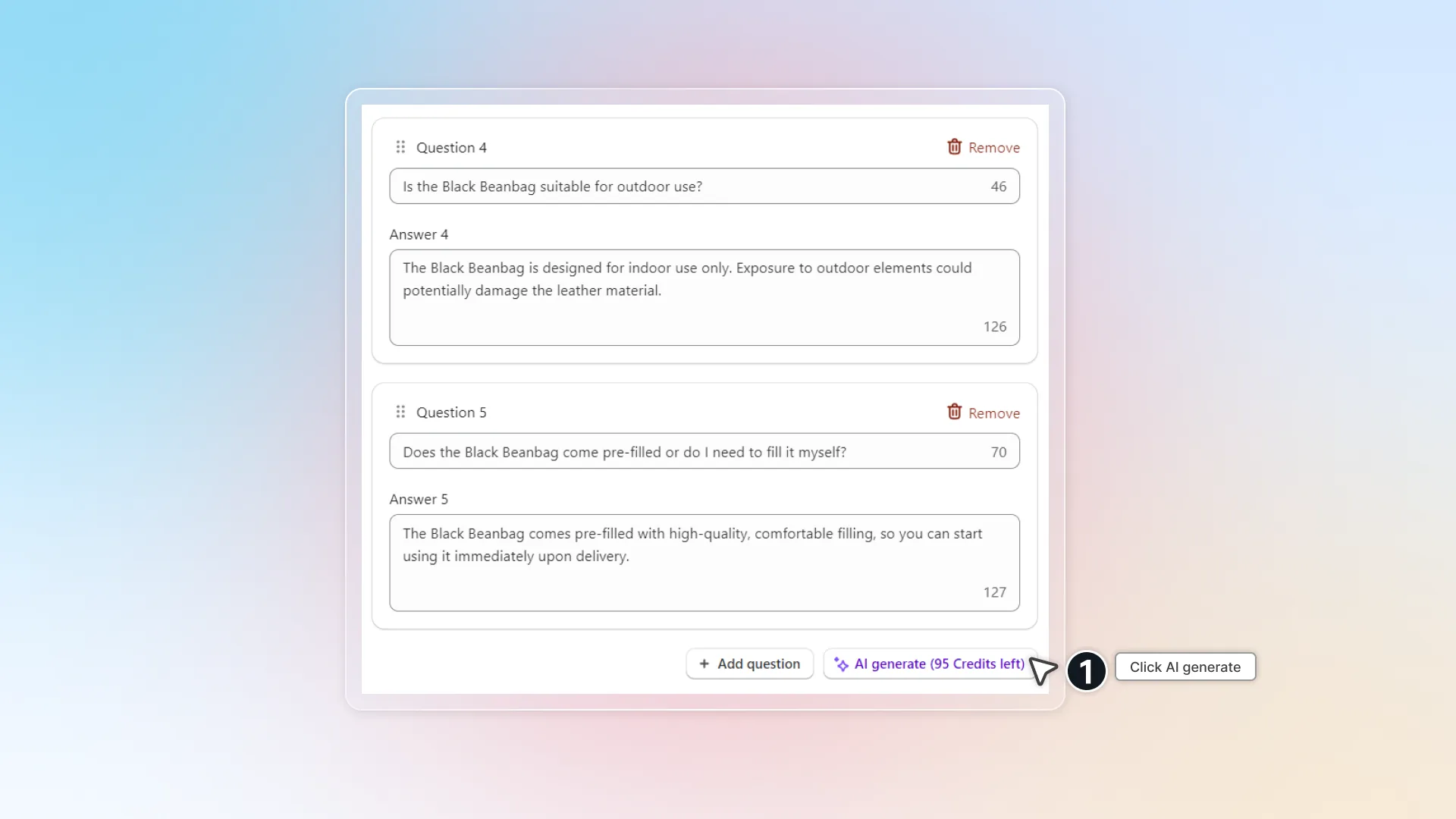 Click AI generate for FAQ