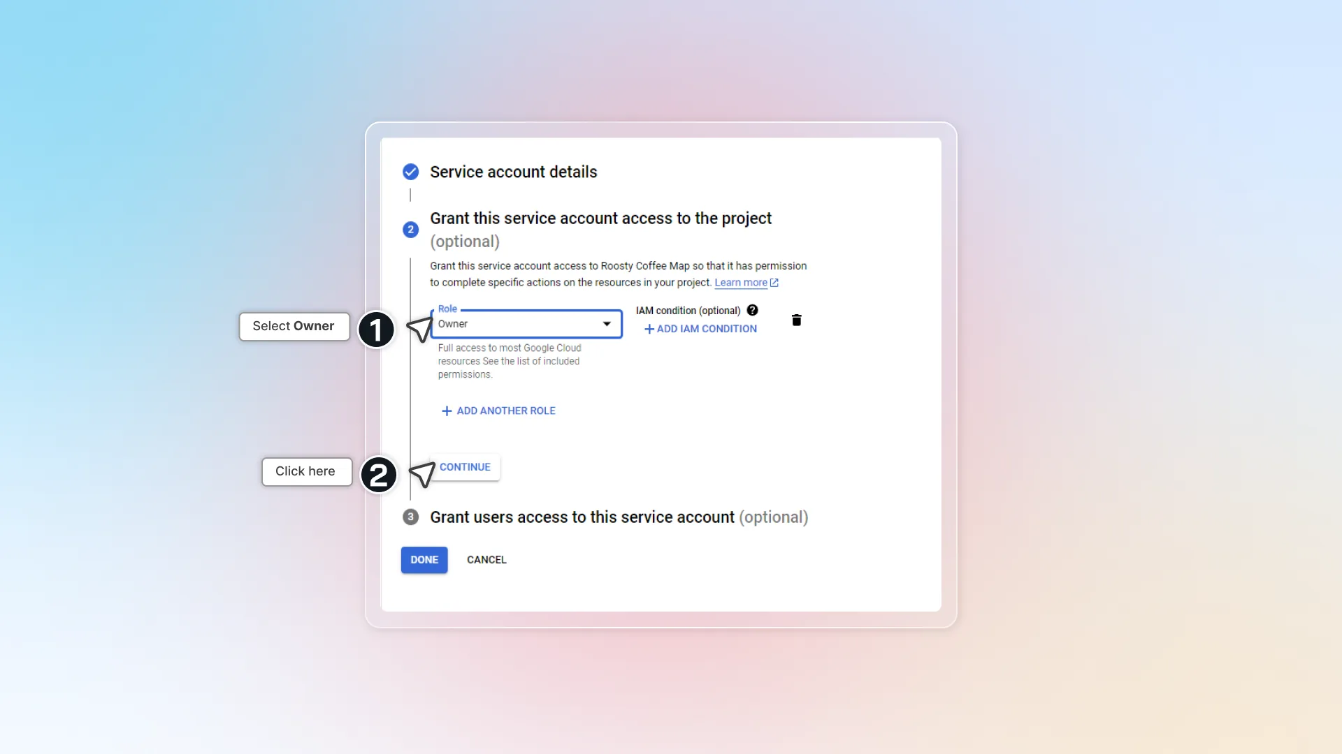 Click owner and continue