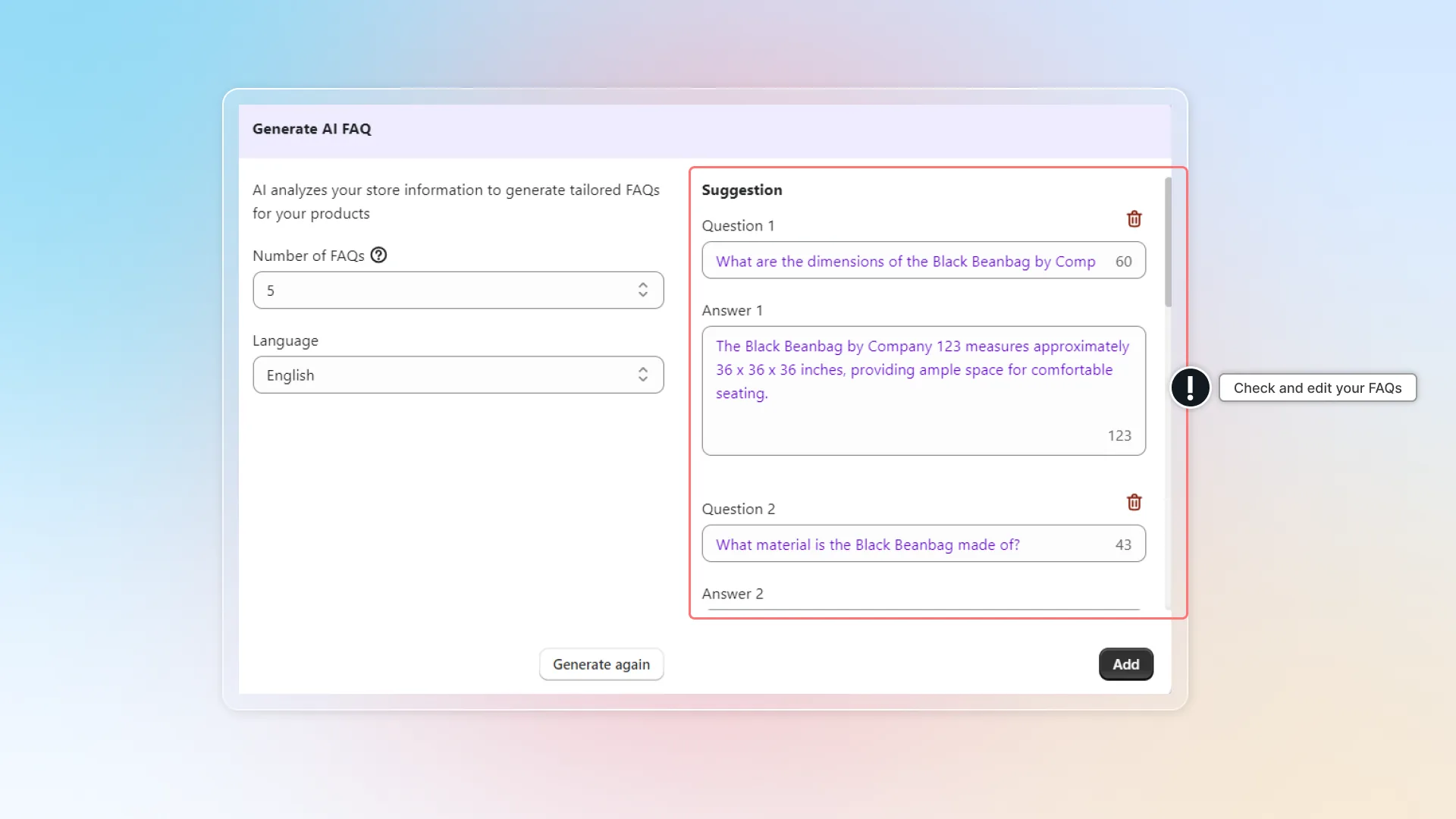 Edit and add FAQ