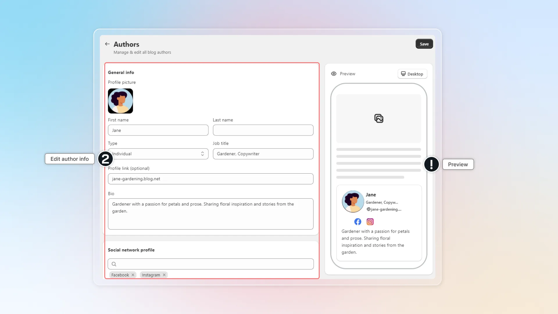 Edit author info